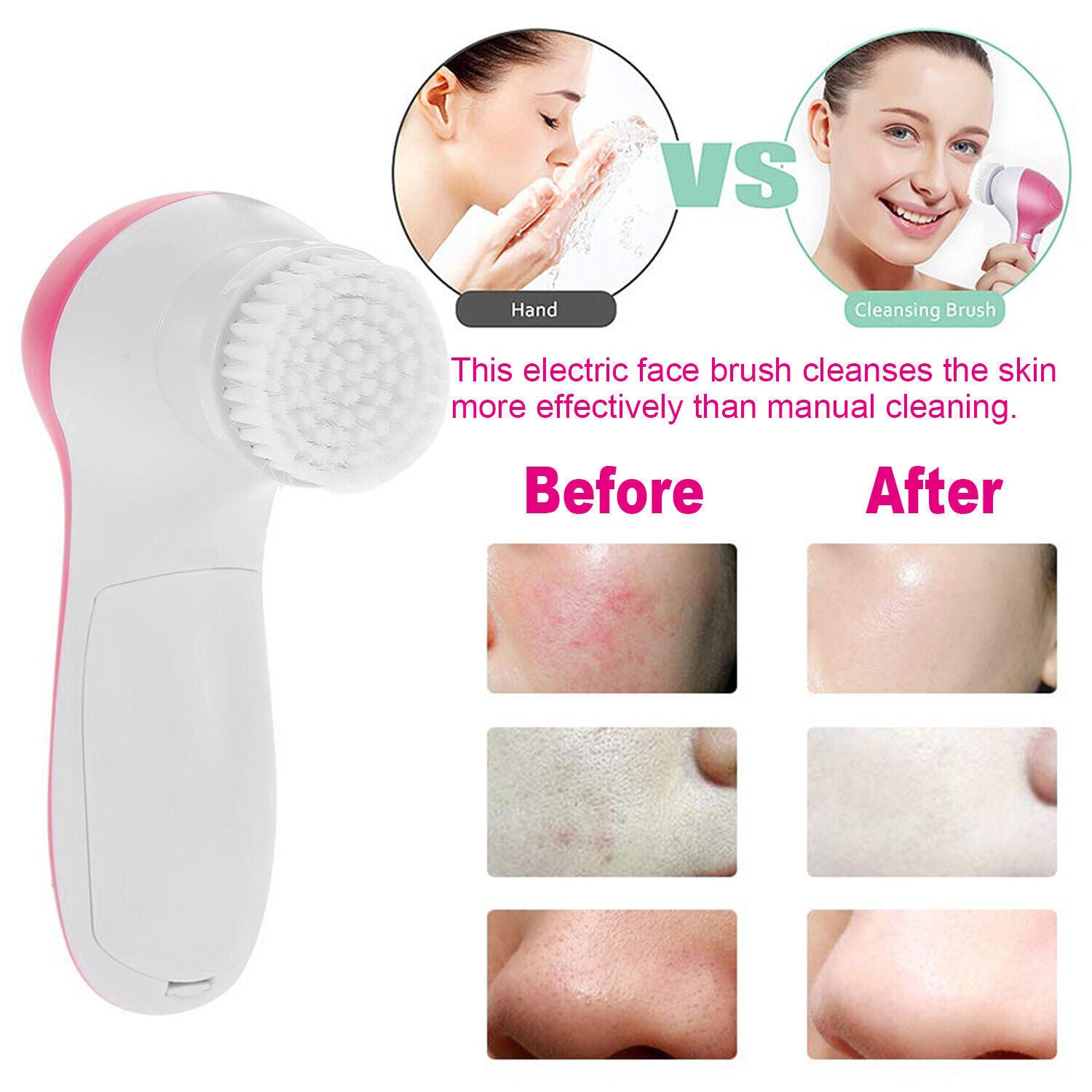360° 5 in 1 Facial Cleansing Brush Electric Face Body Scrub Tools Waterproof