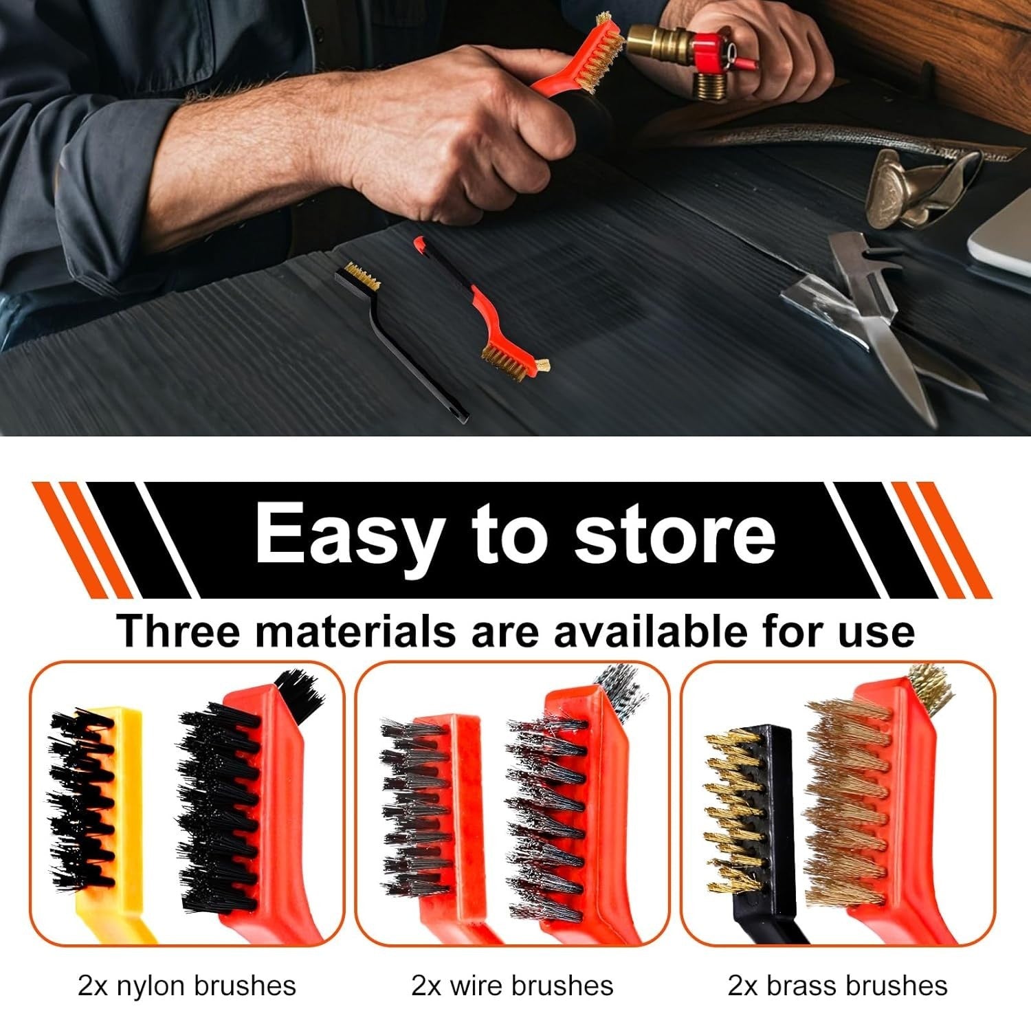 6 Pcs Wire Brushes Set Stainless Steel/Brass/Ny