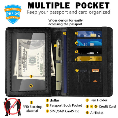 RFID Blocking Leather Passport Holder – Slim Wallet Cover with Card Slots for Men & Women | Airport Must-Have Organizer Travel Essentials