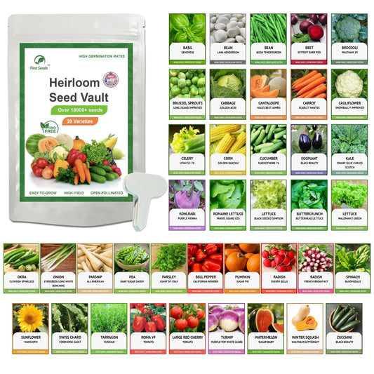 seed starter kit, Vegetable Seeds - 39 Varieties, 18,000+ Non-GMO Seeds for Planting, High Yield, USA Sourced, Easy to Grow, Garden Starter Kit, 