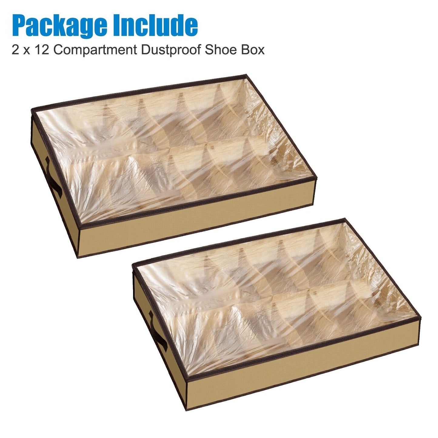 Organizer Storage Shoe Organizer Under Bed Storage with Clear Cover Holds 24 Pairs Dustproof Space Saving Box with Handles