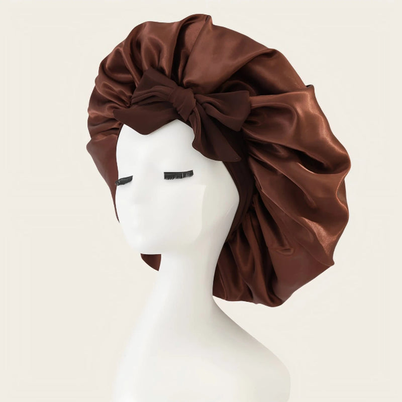 Women Luxurious Satin Bonnet Night Sleep Hair Silk Head Cover Wide Elastic Band