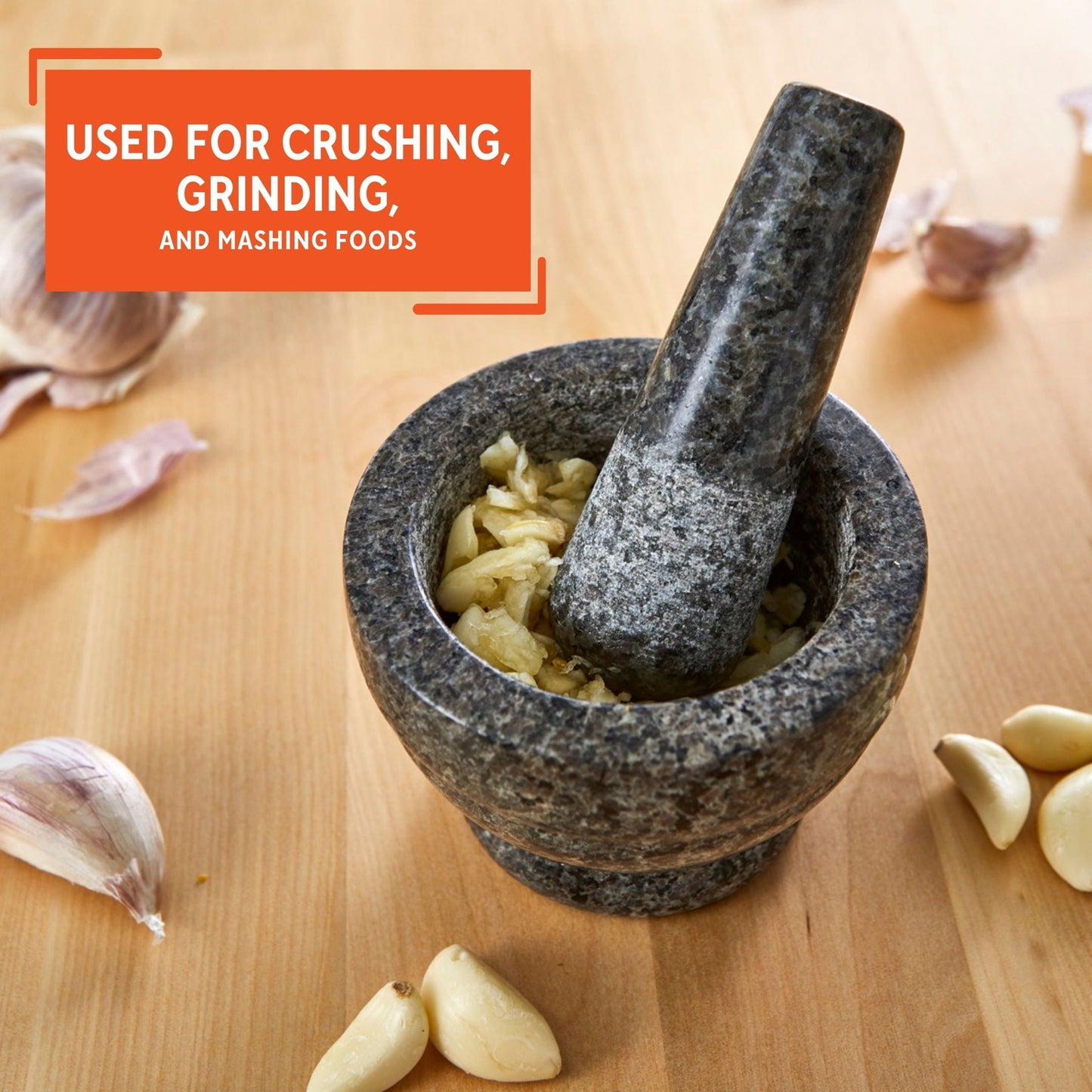 3.75" Mini Polished Granite Mortar and Pestle, Gray (3.7" X 3.7" X 2.8")