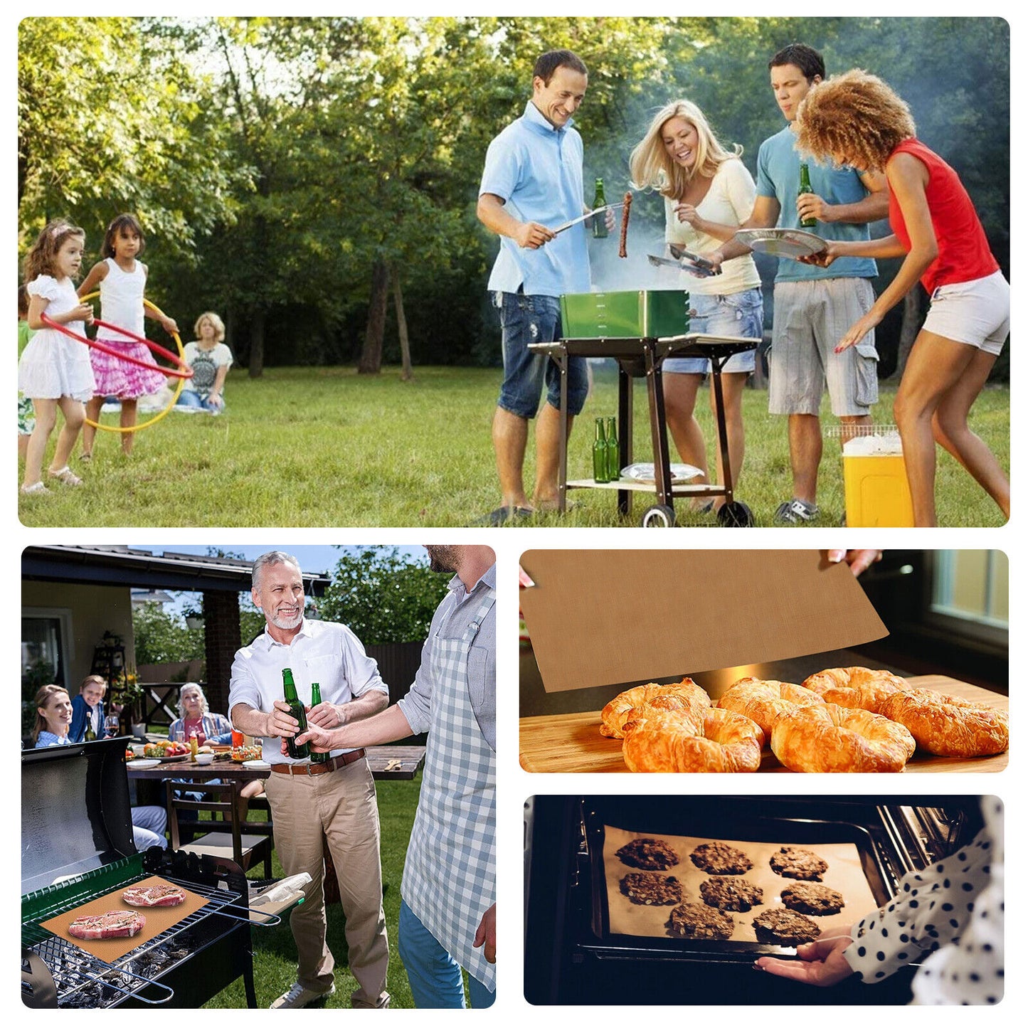 5Pcs BBQ Copper Grill Mats Non-Stick Easy to Cut Oven Sheet Liner Cooking Baking