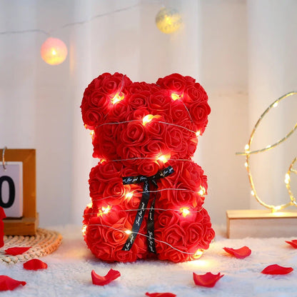 Rose Teddy Bear Romantic Gift for Her, Perfect for Birthdays, Valentine’s Day, Handmade Forever Rose Bear Decorative Flower Fruit Box Plants Ornaments