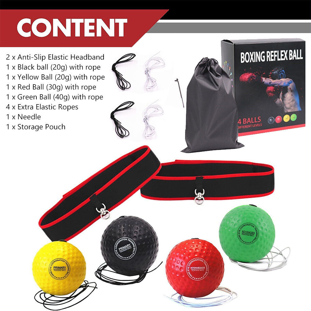 Boxing Reflex Ball Set | Improve Hand-Eye Coordination & Reaction Speed | 4 Difficulty Levels | Portable Fitness & Fun Anywhere