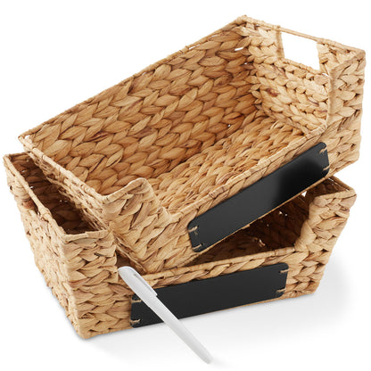 2Pk Wide Pantry Baskets, Hyacinth Wicker Kitchen Storage Bins for Shelves