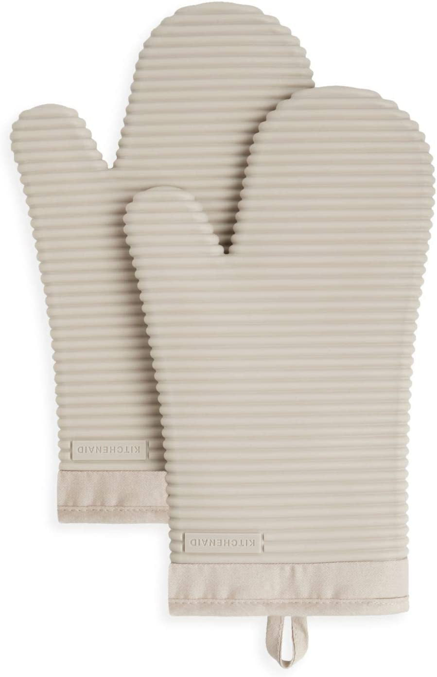 Silicone Oven Mitts Heat Resistant 7"x13" - Soft Ribbed Grip, Non-Slip, Waterproof, for Baking, Grilling & Cooking - 2 Pack Kitchen Essentials 