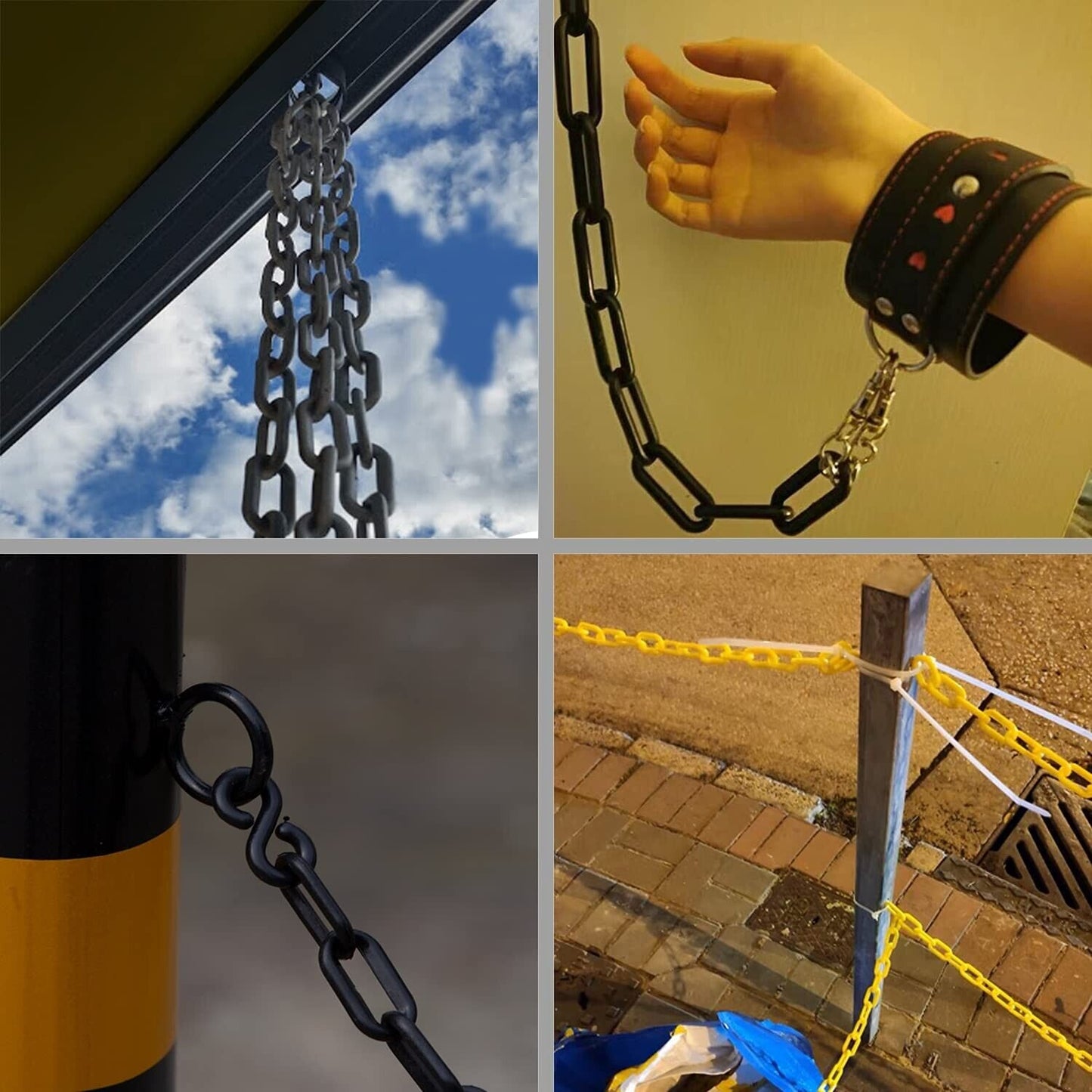 Plastic Crowd Control Safety Chain, Barrier Chain 50FT with Cutter, Hooks, Zip Ties & Clips – UV & Waterproof, High-Visibility for Crowd Control