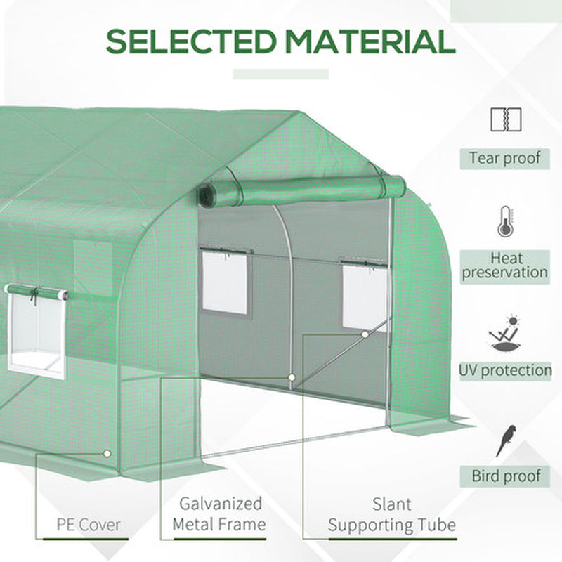 Large Walk-In Greenhouse 12x10x7 FT - Portable Outdoor Hot House, Heavy-Duty Steel Frame, UV-Resistant Cover, Roll-Up Doors & Windows for Ventilation