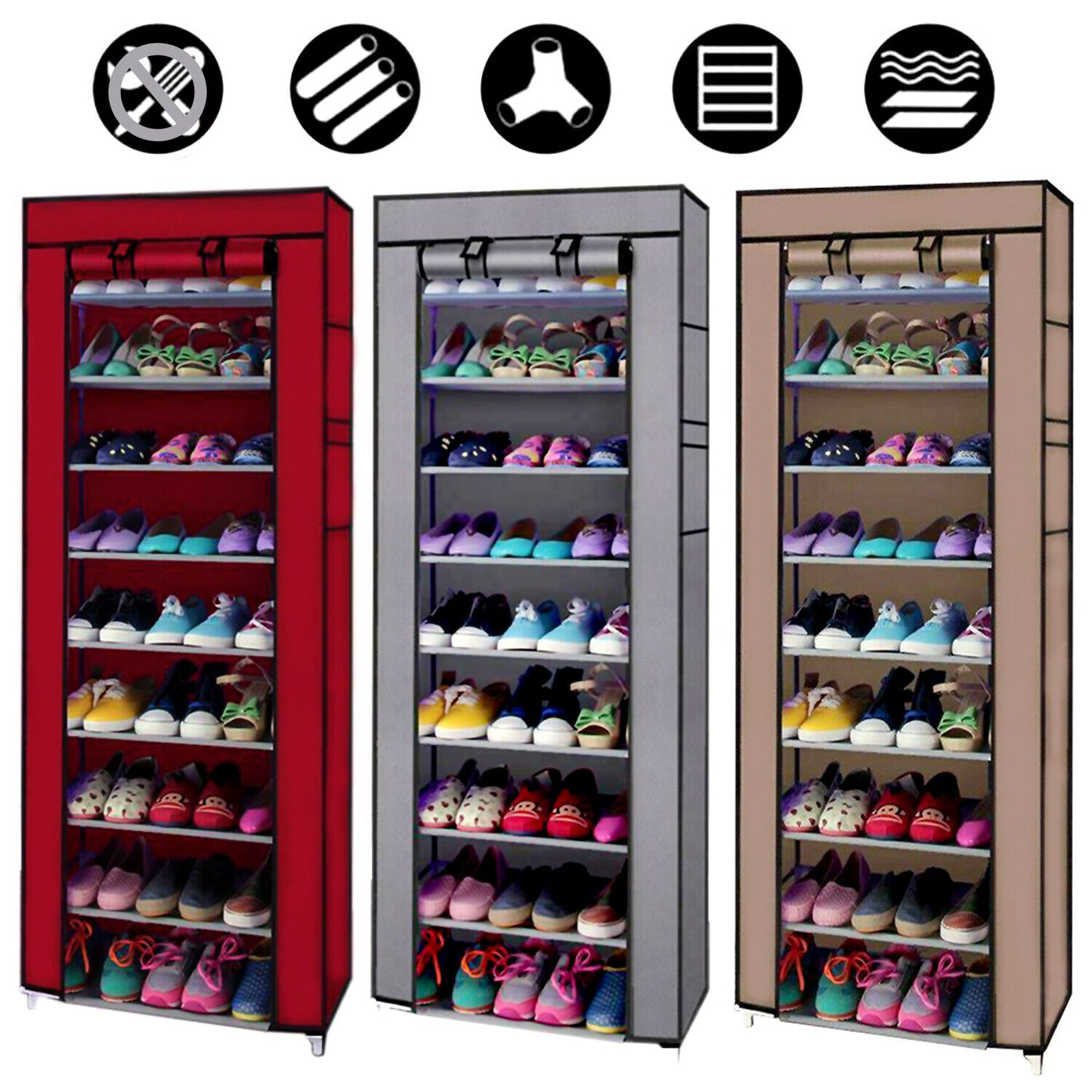 Portable Shoe Rack with Cover | 9-Shelf Storage Closet Organizer Cabinet for Entryway, Bedroom, or Dorm | Space-Saving Shoe Holder for Home Use