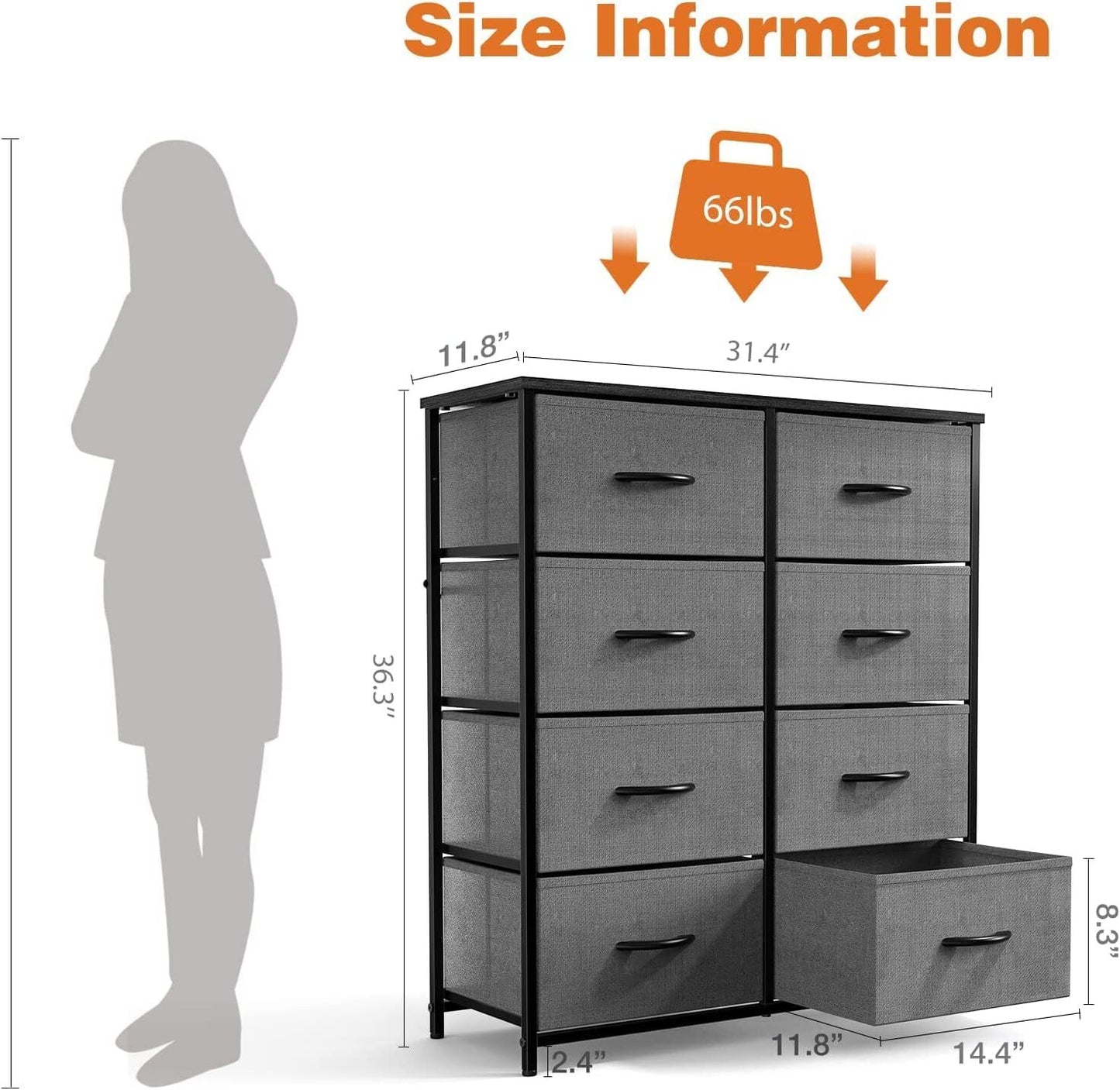 8 Drawers Dresser for Bedroom Organizer Storage Drawers Fabric Chest of Drawers