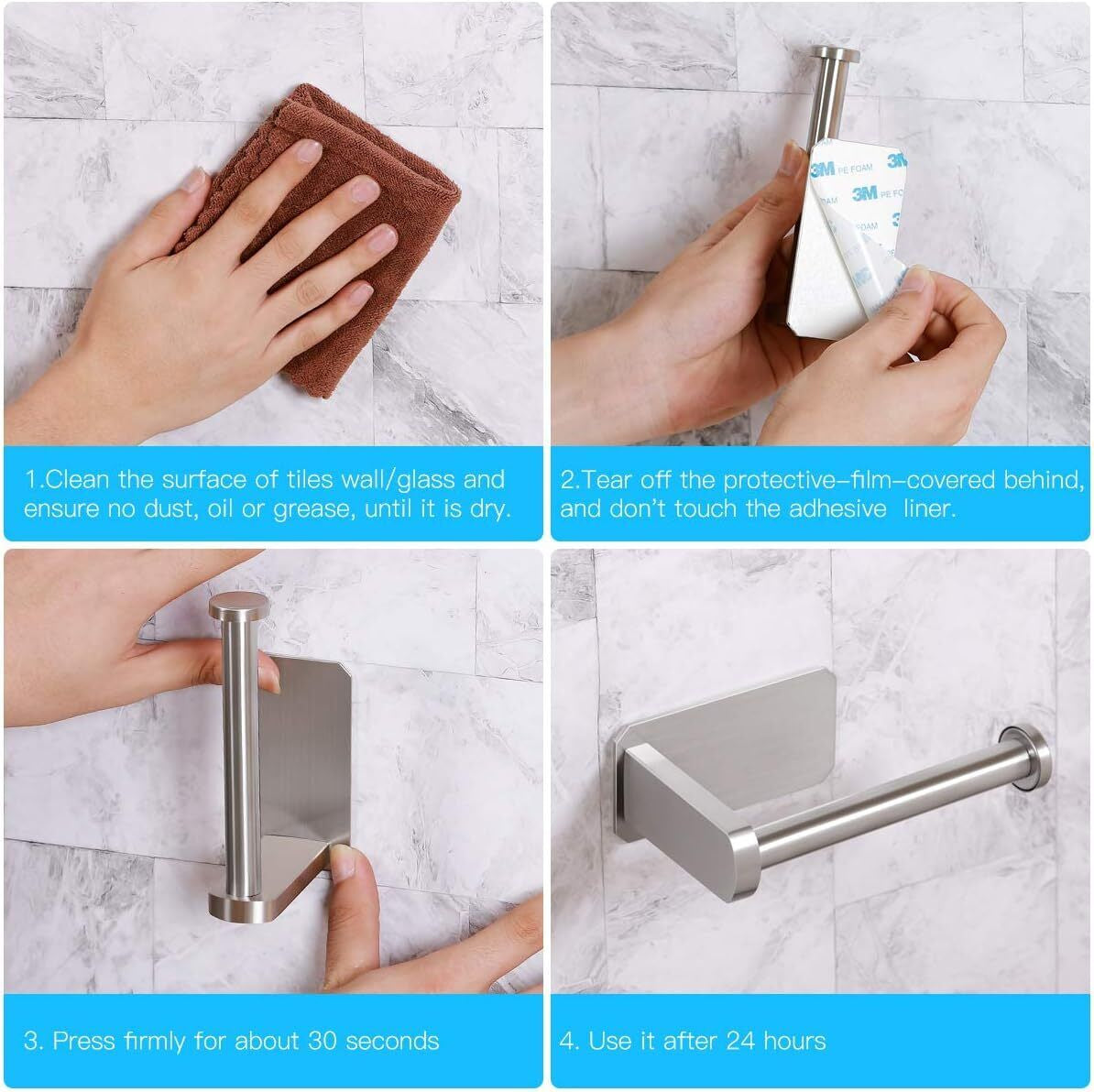 Self-Adhesive Toilet Paper Holder - No Drilling, Rustproof 304 Stainless Steel, Wall Mount for Bathroom, Kitchen & RV, Easy Install & Durable Design