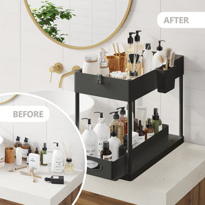 Under Sink Organizer with 2 Tier Sliding Drawers - Bathroom Cabinet Organizer