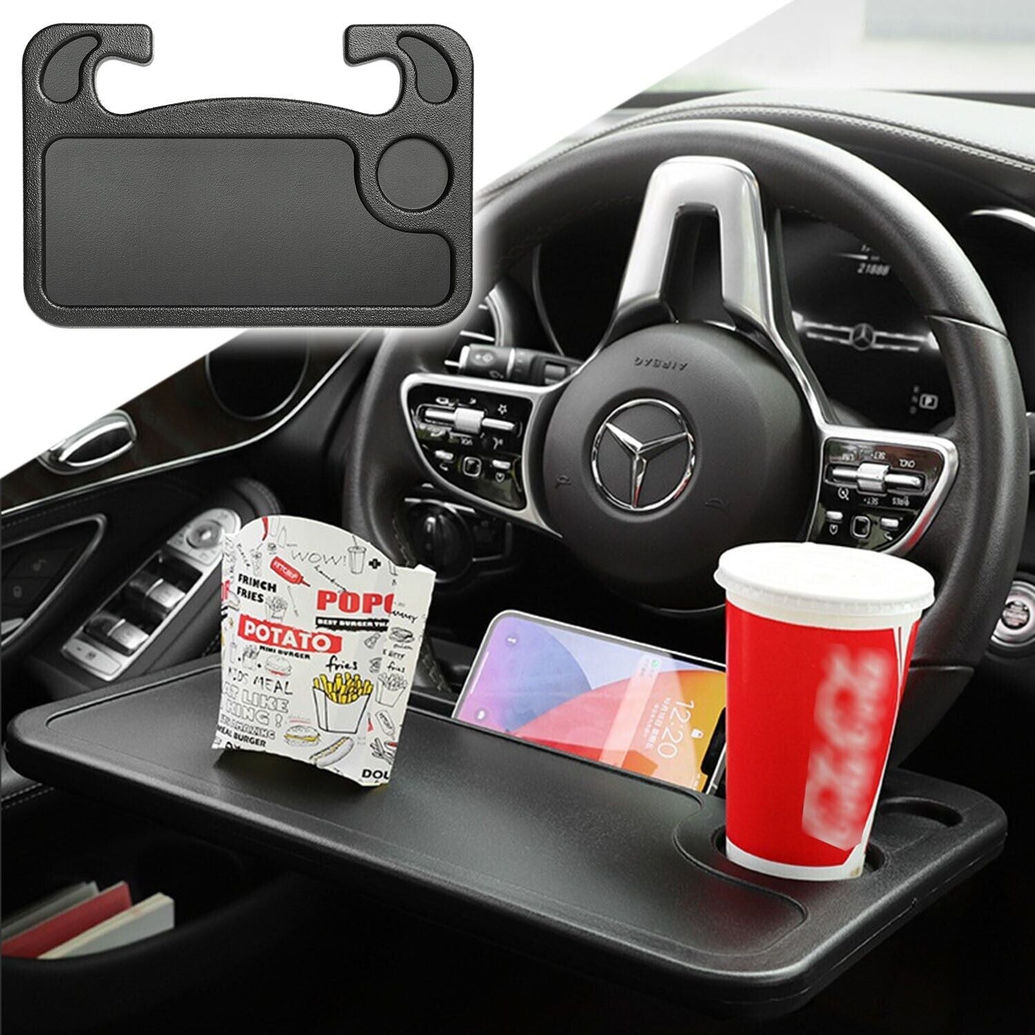 Must-Have Car Steering Wheel Tray Desk – Double-Sided Laptop, Food & Drink Holder! Lightweight, Portable, Perfect for Work, Travel & Drivers