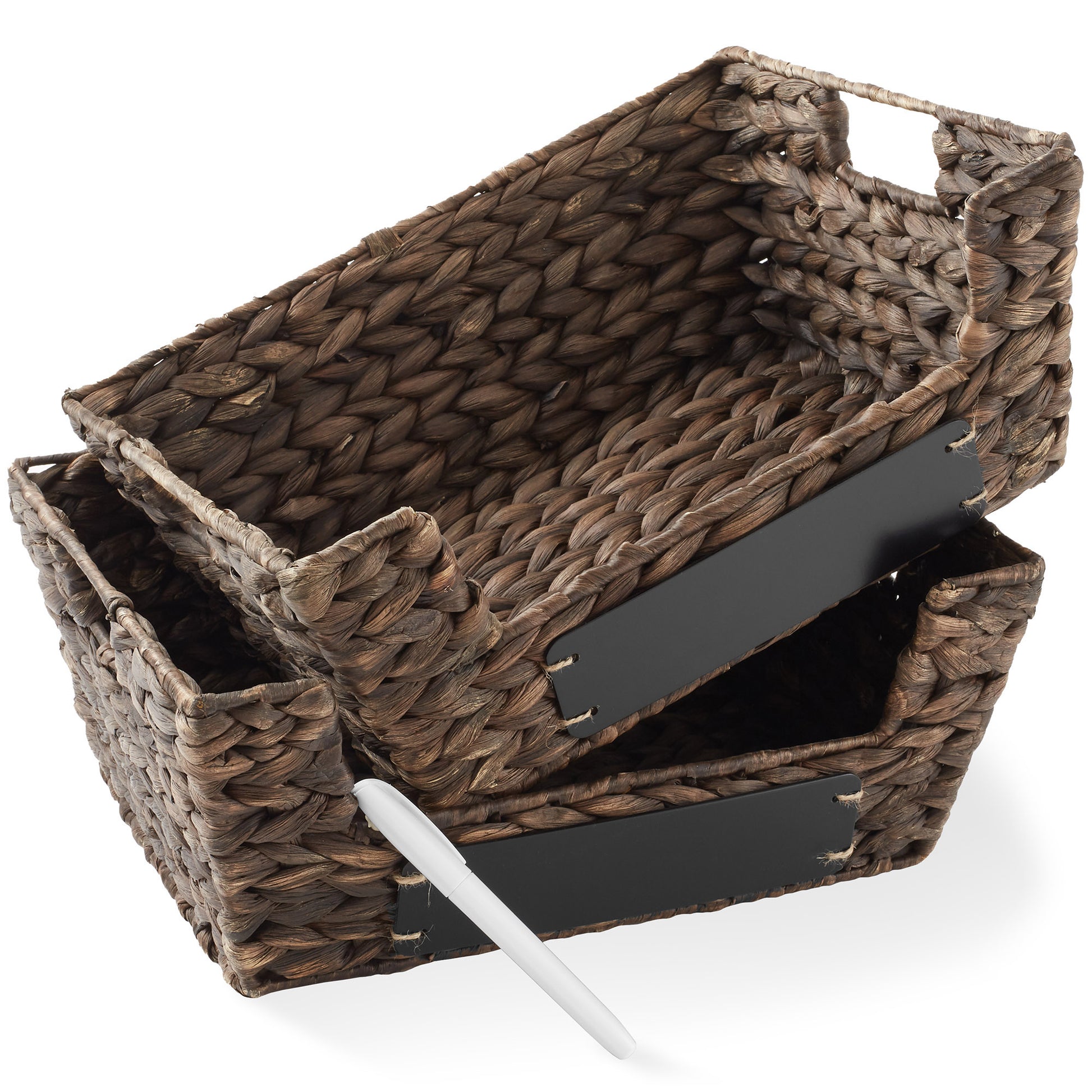 2Pk Wide Pantry Baskets, Hyacinth Wicker Kitchen Storage Bins for Shelves