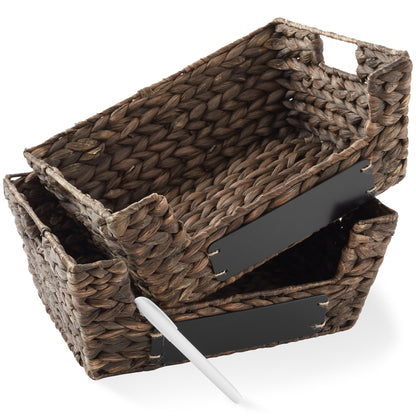 2Pk Wide Pantry Baskets, Hyacinth Wicker Kitchen Storage Bins for Shelves