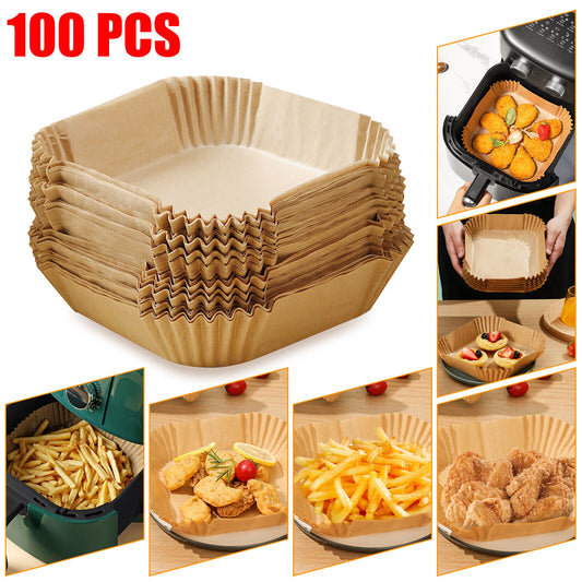 100Pcs Air Fryer Liner Disposable Paper Non-Stick for Food Oven Baking Microwave