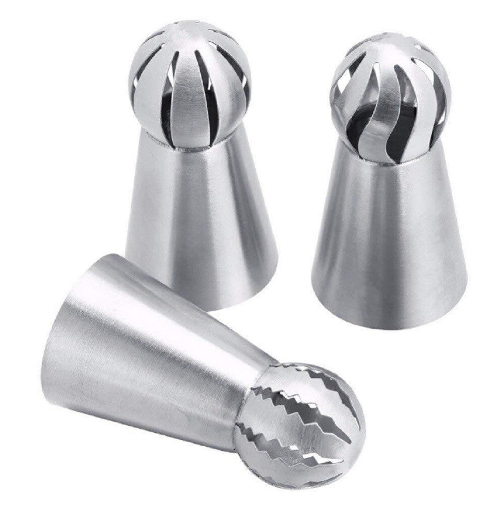 3 Pcs Russian Ball Sphere Icing Nozzles Set – Stainless Steel Pastry Piping Tips