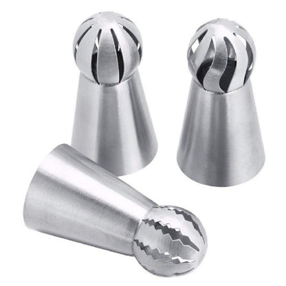 3 Pcs Russian Ball Sphere Icing Nozzles Set – Stainless Steel Pastry Piping Tips