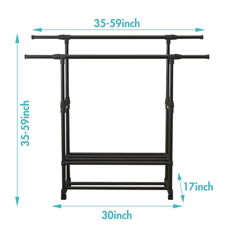 Heavy Duty Clothing Garment Rack Rolling Clothes Organizer Double Rails Hanging