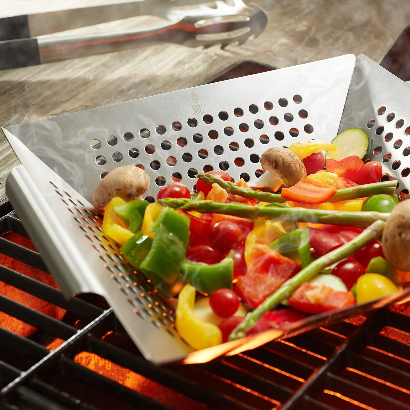 Vegetable Grill Basket - Stainless Steel Barbecue Wok Pan Tray for Grilling