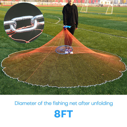 Easy Throw Fishing Cast Net, Durable Nylon Mesh with Aluminum Ring & Zinc Sinkers, Long Rope for Bait & Fish Catching Success!