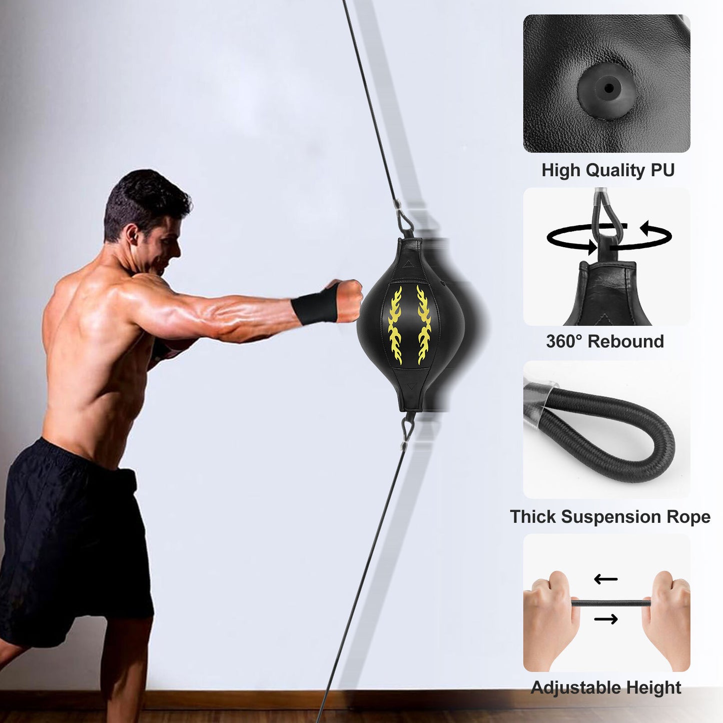 Double End Speed Ball Boxing Punching Bag PU Leather Adjustable Reflex Trainer