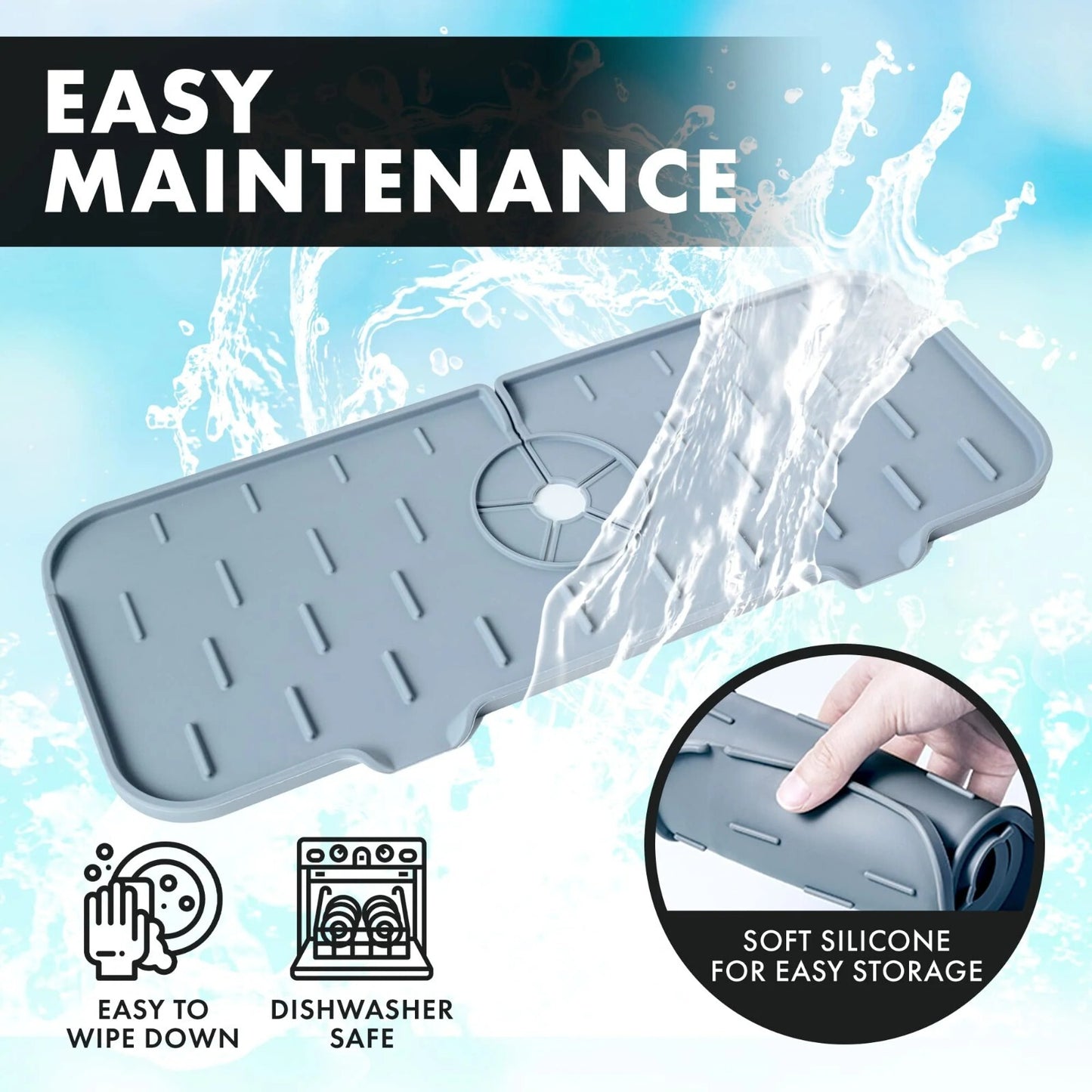 Silicone Sink Faucet Splash Guard, Faucet Absorbent Mat, Kitchen Sink Faucet Mat