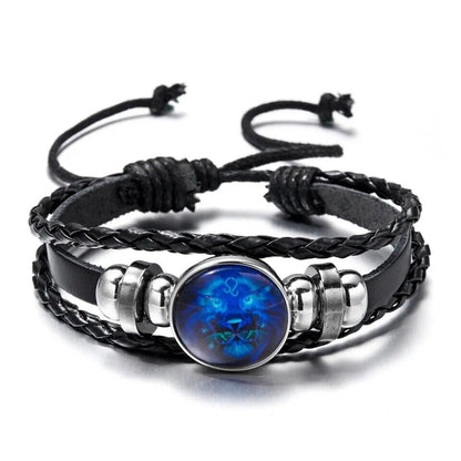 Leather Bracelet Bangle for Men Woman with Signs of the Zodiac Astrology Luminou