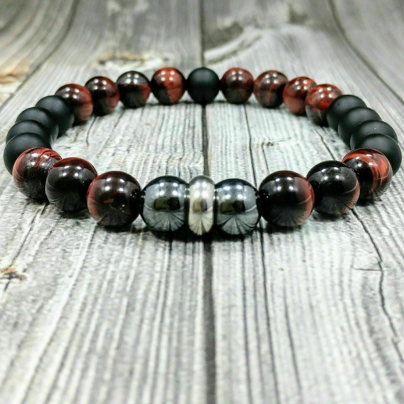 Men's Gemstone Beaded Bracelet – 10mm Tiger's Eye, Hematite, Onyx, & Lava Stones, Stretchy & Stylish Jewelry Gift for Him, Perfect for Everyday Wear