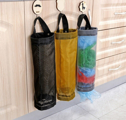 Hanging Plastic Bag Holder & Dispenser - Space-Saving Kitchen Storage, Reusable Grocery Bag Organizer, Mesh Trash Bag Holder for Pantry & Cabinet