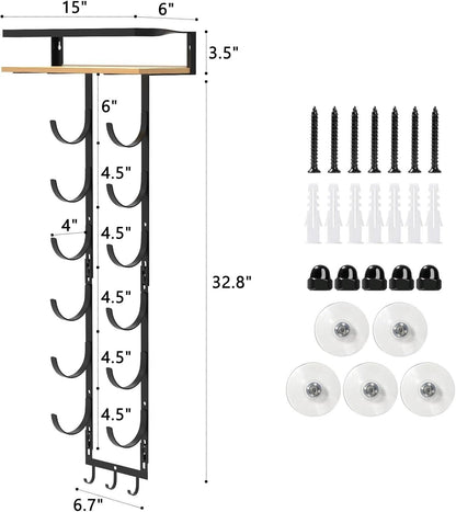 Towel Racks for Rolled Towels - Wall Mounted Bathroom Towel Holder with Wood Shelf & 3 Hooks, Space-Saving Vertical Storage for Small Bathrooms