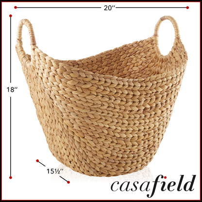 Large Handwoven Hyacinth Wicker Storage Basket with Handles for Laundry, Blankets | Eco-Friendly Home Organization