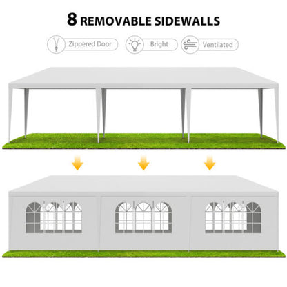 Trending 10'x30' White Party Tent | Outdoor Wedding Gazebo Pavilion w/ 8 Removable Side Walls, Waterproof Cover, Steel Frame & Easy Setup