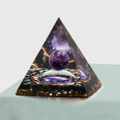 EMF Protection Orgonite Pyramid - Amethyst & Peridot Healing Crystal, Energy Orgone, Spiritual Decor, Positive Vibes, Stress Relief Home & Office Gift