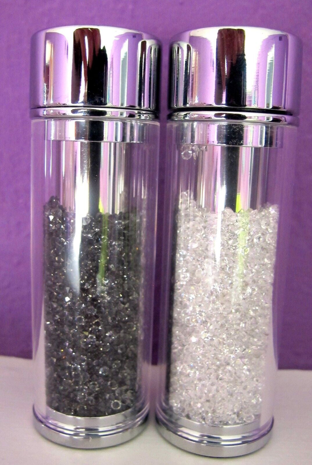 salt pepper shaker, Crystal Salt and Pepper Shakers – Stainless Steel, Filled with Sparkling Swarovski Crystals, Elegant Kitchen & Dining Decor