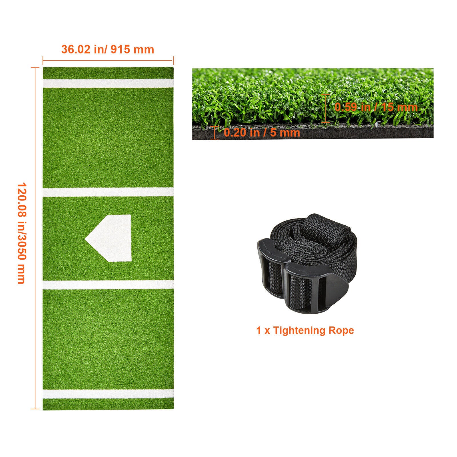Baseball Softball Hitting Mat 10x3.8FT – Non-Slip Batting Mat w/Stride Lines, Thick Foam Backing, Durable Turf, Easy to Store – Perfect for Training !