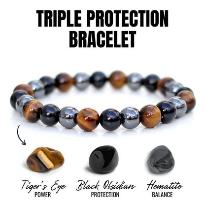 Energy Healing Stretch Bracelet Natural Stone Hematite Tiger Eye for Men Women