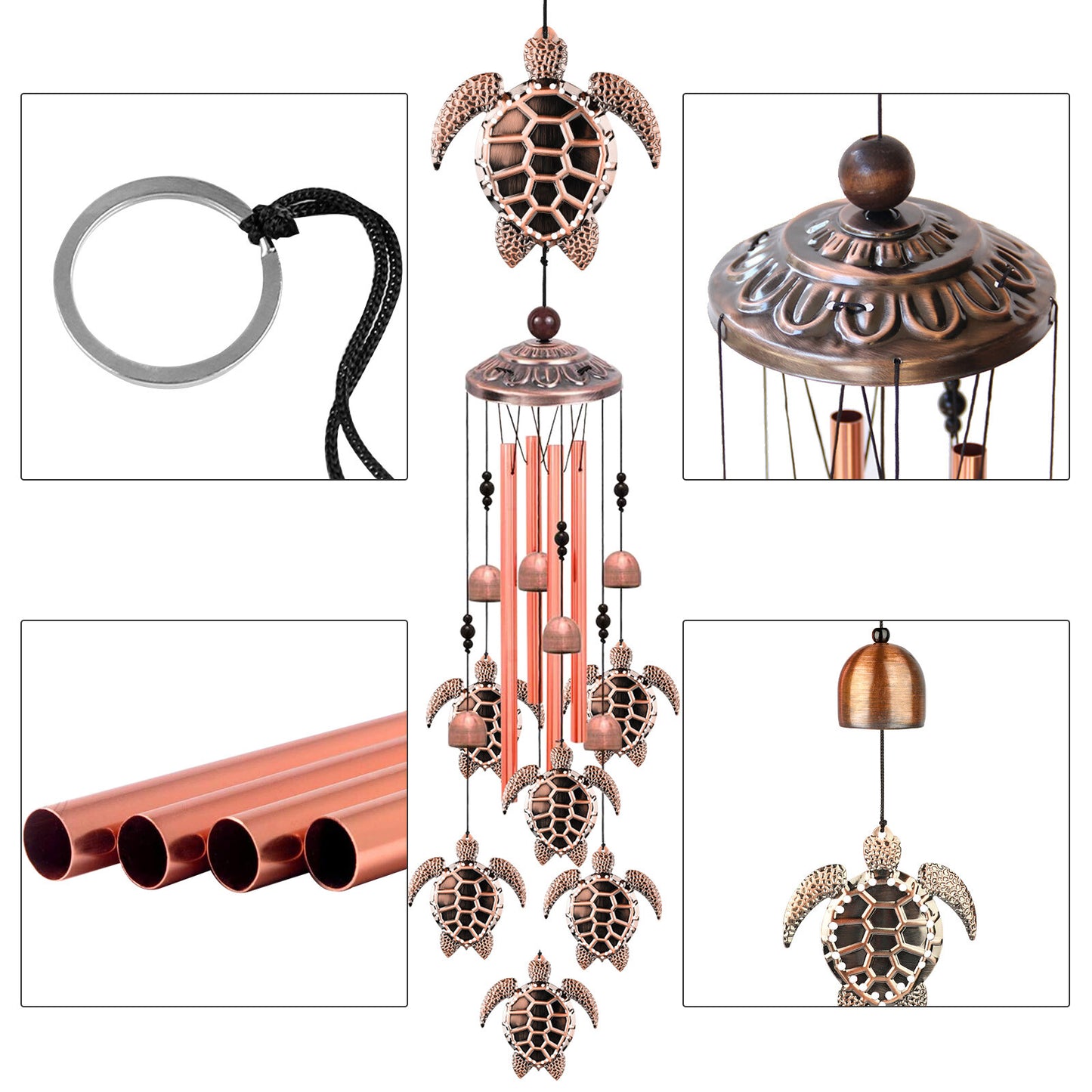 33'' Sea Turtle Wind Chimes Garden Outdoor 4 Tubes Bells Yard Home Hanging Decor