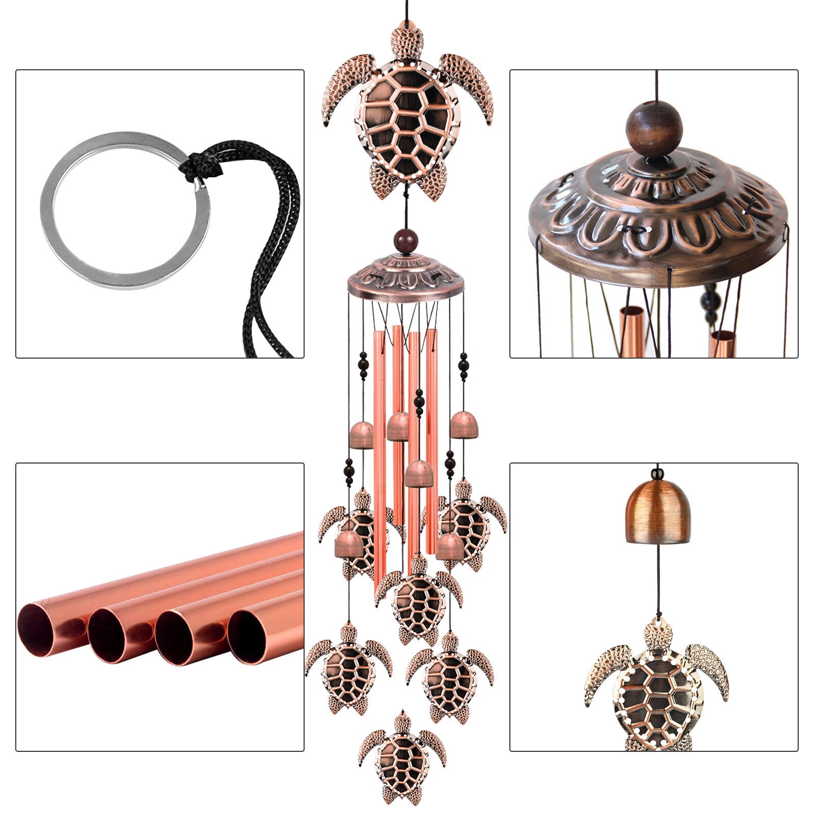 33'' Sea Turtle Wind Chimes Garden Outdoor 4 Tubes Bells Yard Home Hanging Decor