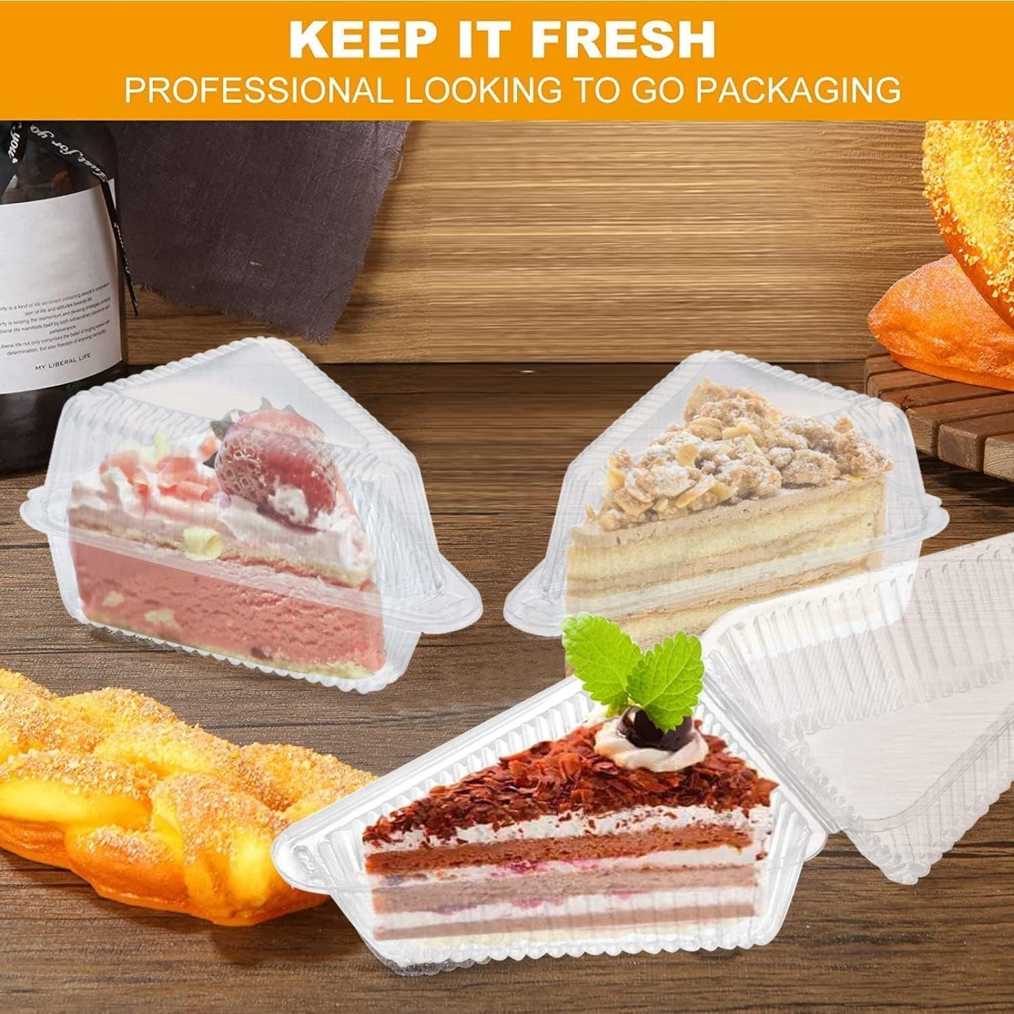 100 Pieces Cake Slice Plastic Containers with Lids 5 Inches Hinged Lid Clear