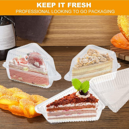 100 Pieces Cake Slice Plastic Containers with Lids 5 Inches Hinged Lid Clear