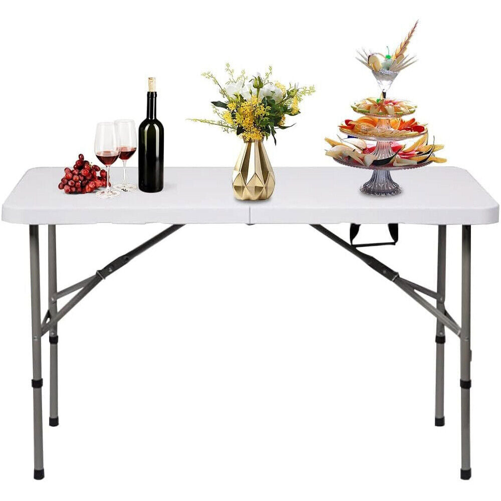 Portable Heavy Duty Folding Camping Table - Adjustable Height, Scratch-Resistant Plastic Desk for Outdoor BBQ, Picnic, Party, Indoor Events