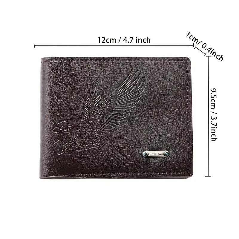 Juan Wallet Men's Foldable PU Leather Eagle Pattern Wallet Credit Card Holder - New - Brown