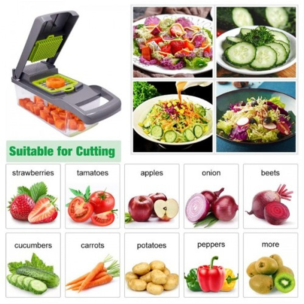 14-in-1 Multi-Functional Vegetable and Fruit Chopper, Cutter, Dicer, and Slicer for Onions and Veggies - Essential Kitchen Tool for Food Preparation