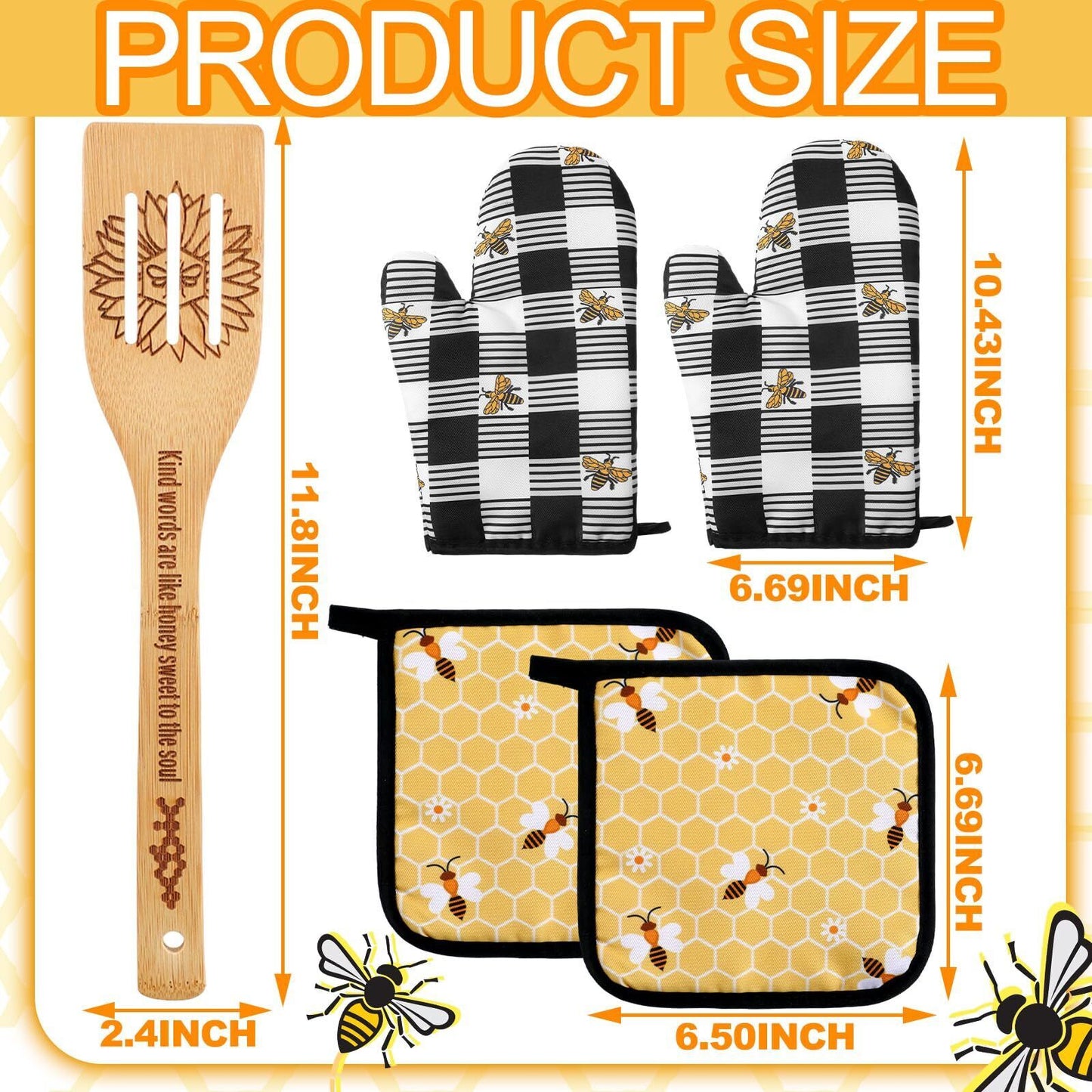 Bee Sunflower Farmhouse Kitchen Set 13 Pcs Wooden Spoons 2 Kitchen Towels 2