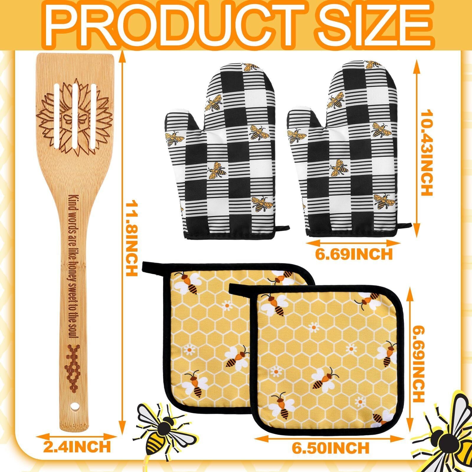 Bee Sunflower Farmhouse Kitchen Set 13 Pcs Wooden Spoons 2 Kitchen Towels 2