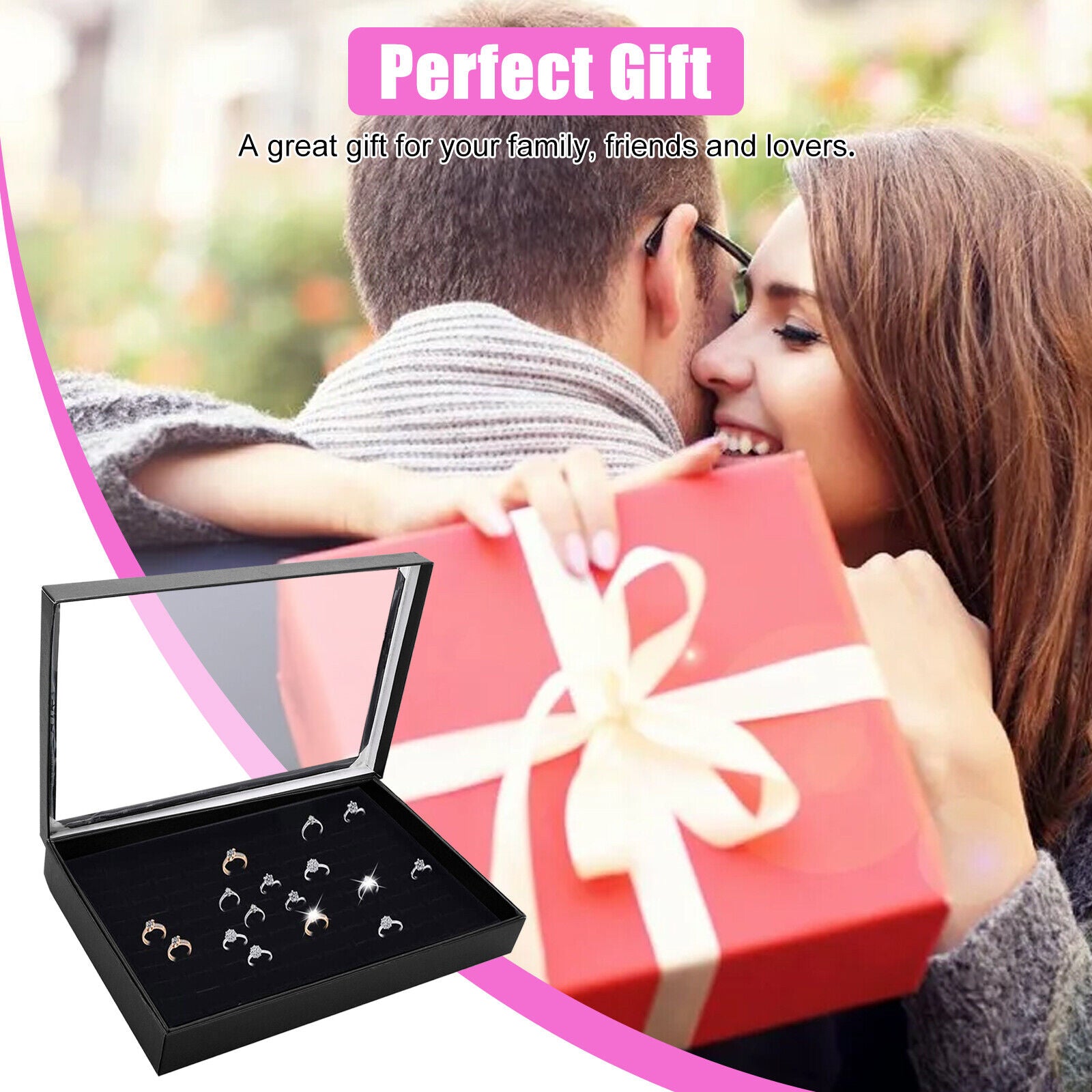 100 Slots Jewelry Ring Display Organizer Tray Holder Earrings Storage Boxes Case