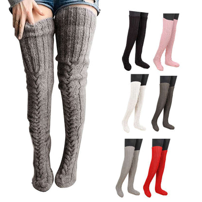 Women Warm Winter Knitted Socks over Knee Long Thigh High Boot Soft Stockings